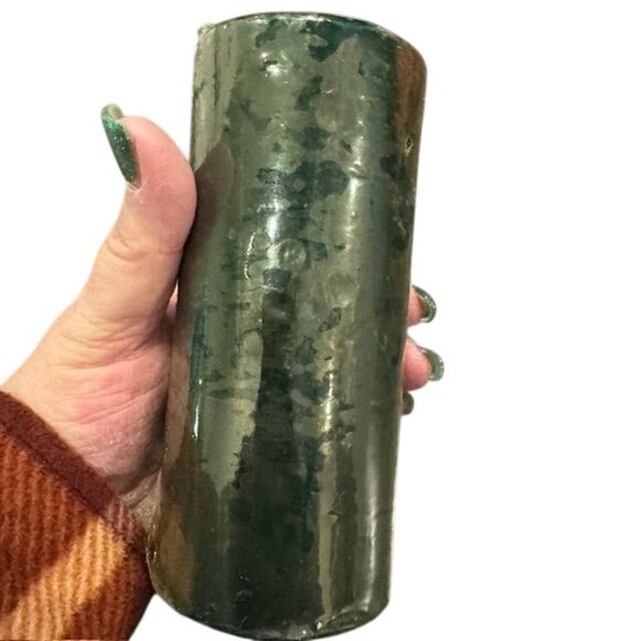 Vintage Santa Claus Face Christmas Candle Hand-Painted Green Base Holiday Décor - Picture 4 of 5